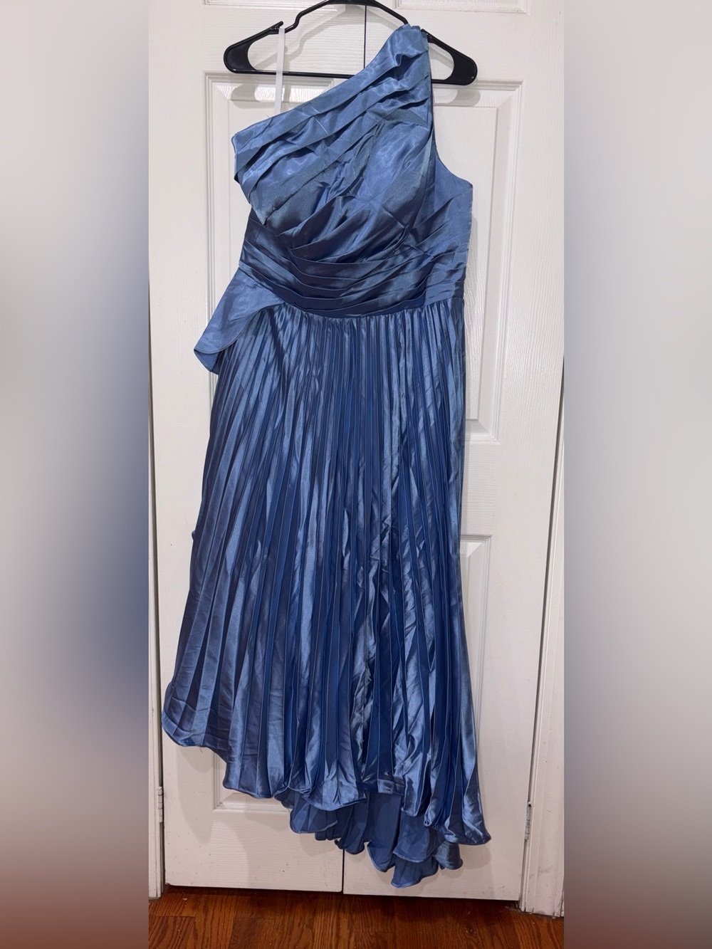 Elegant Pleated Satin Midi Skirt in Slate Blue